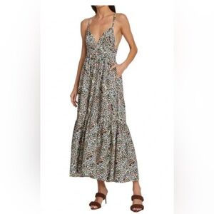 A.L.C. Rhodes Smocked Open Back Floral Maxi Tiered Dress Sz 4